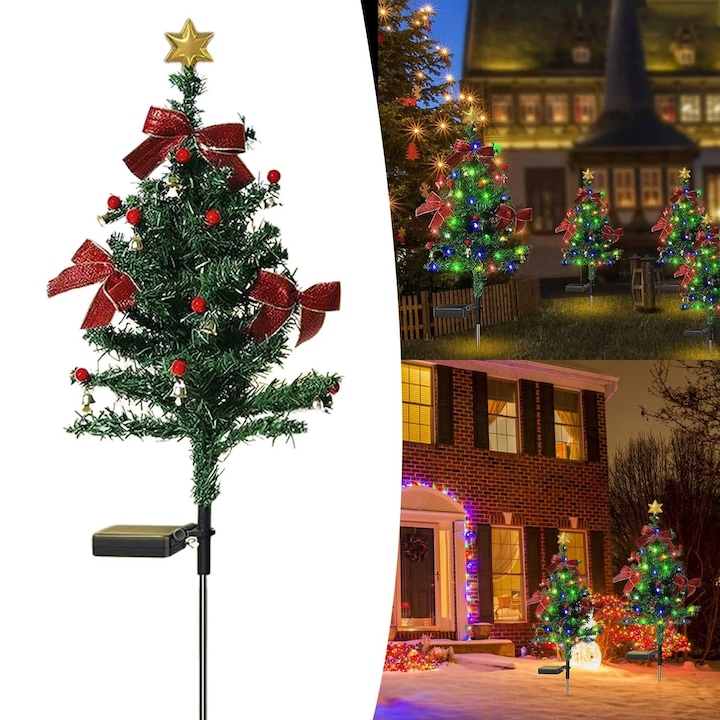 Set 4 x Lampa solara LED de Craciun, brad impodobit 68 cm