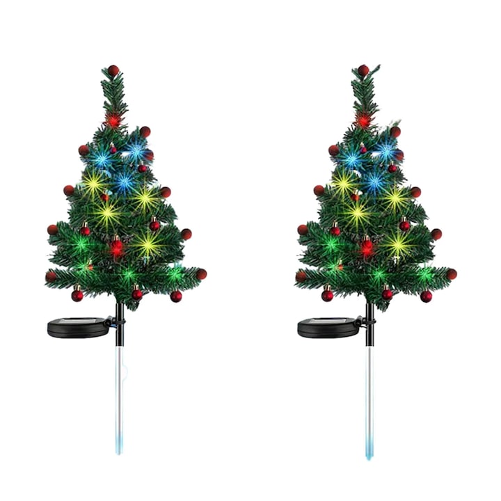 Set 4 x Lampa solara LED de Craciun, brad impodobit 68 cm