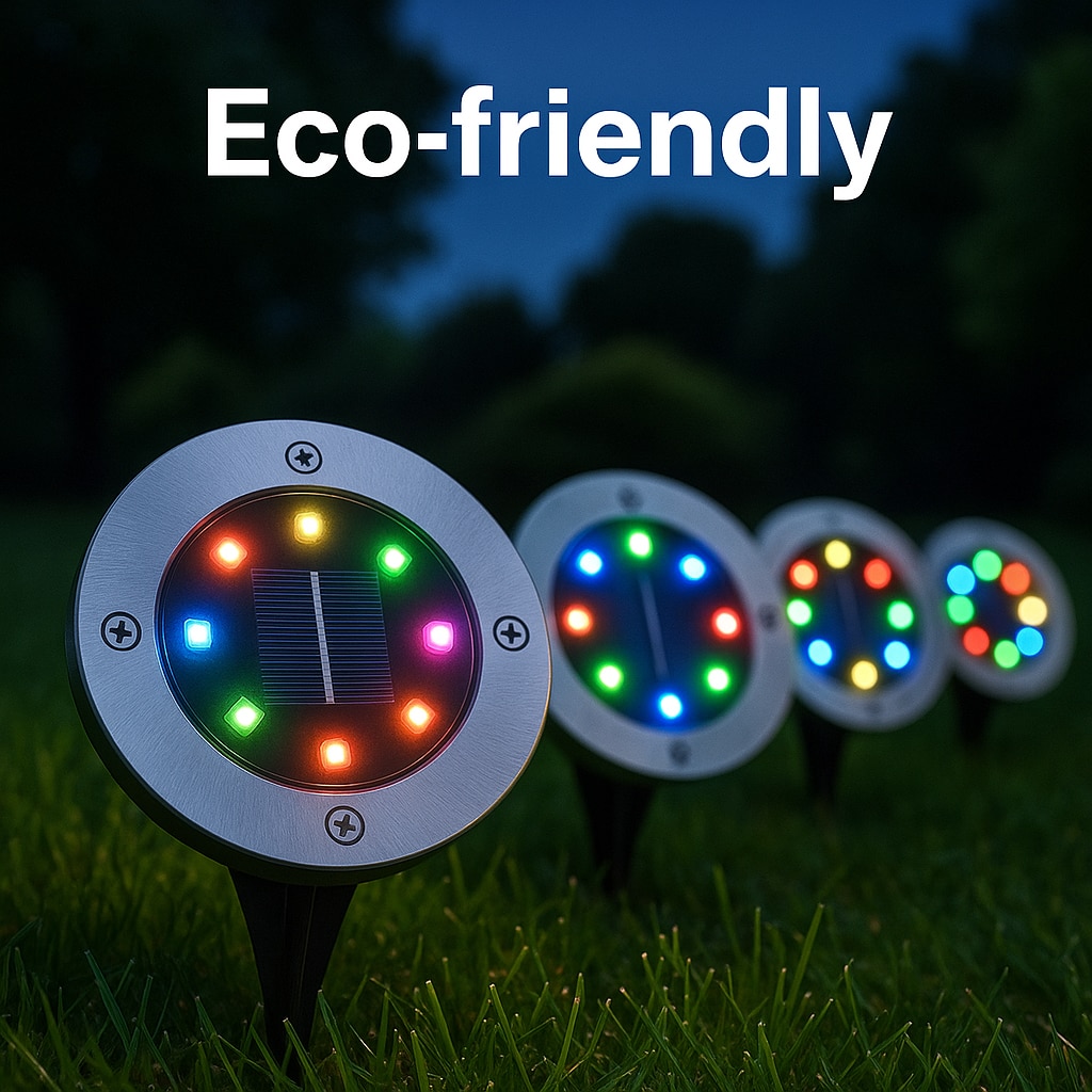 Set 4 lampi solare, 8 LED RGB, Senzor de Lumina, IP 65