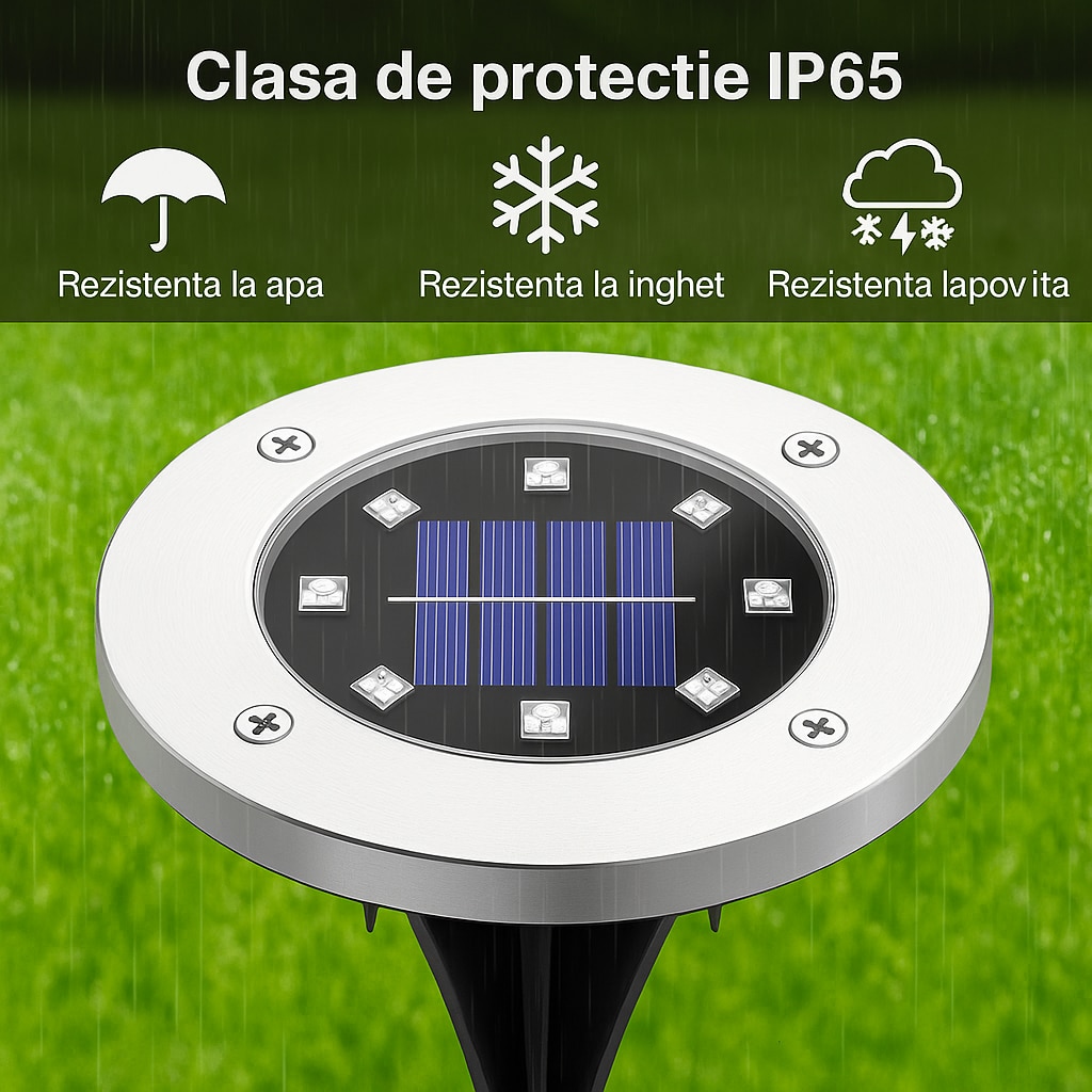 Set 4 lampi solare, 8 LED RGB, Senzor de Lumina, IP 65