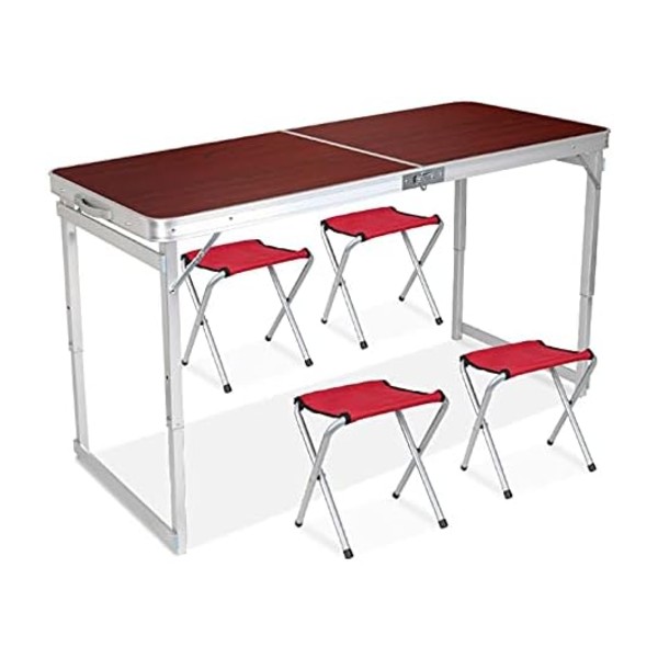 Set Camping Cu Masa Reglabila, 4 Scaune, MDF, 120 x 60 cm