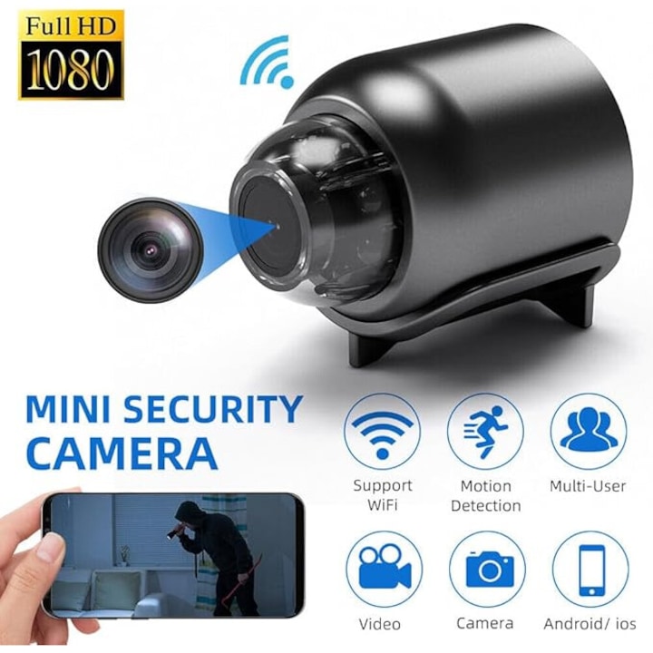 Mini camera Wi-Fi, Night vision, 1080p, Ascultare in timp real