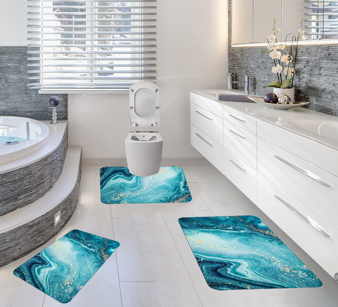 Set 3 covorase antiderapante de baie, Turcoaz
