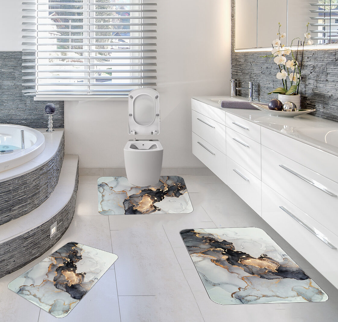 Set 3 covorase antiderapante de baie, Gold/Black