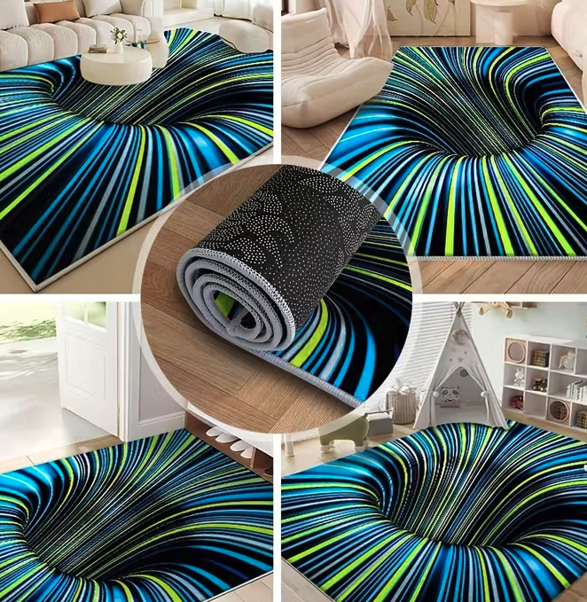 Covor 3D 80 x 120 cm, lavabil, antiderapant, Albastru