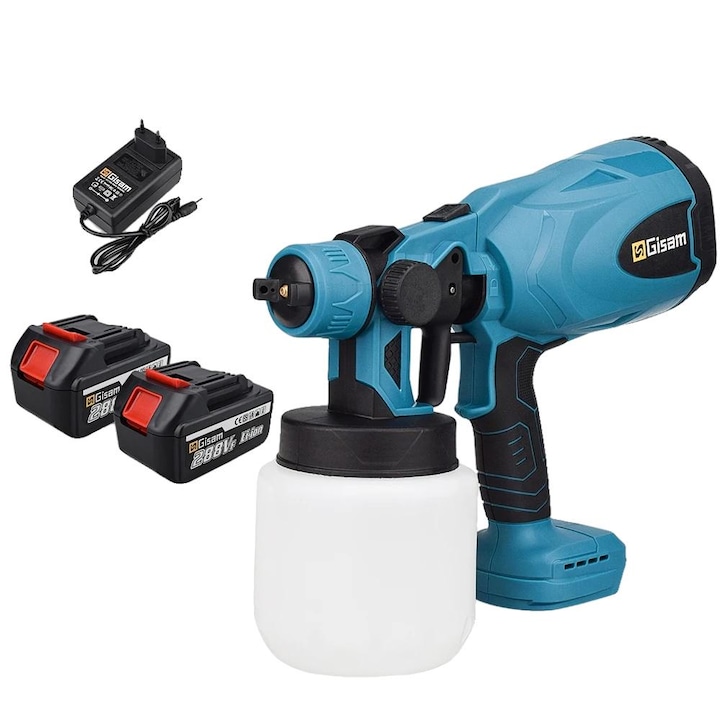 Pistol de vopsit cu 2 acumulatori, capacitate 800 ml, debit reglabil