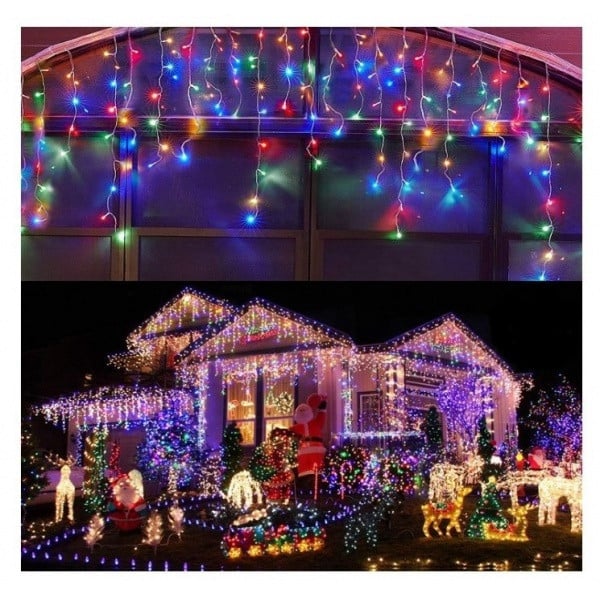 Instalatie de Craciun tip franjuri cu Flash 10 metri, Multicolor