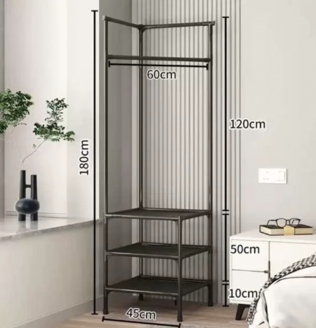 Cuier metalic de colt, 3 rafturi de organizare