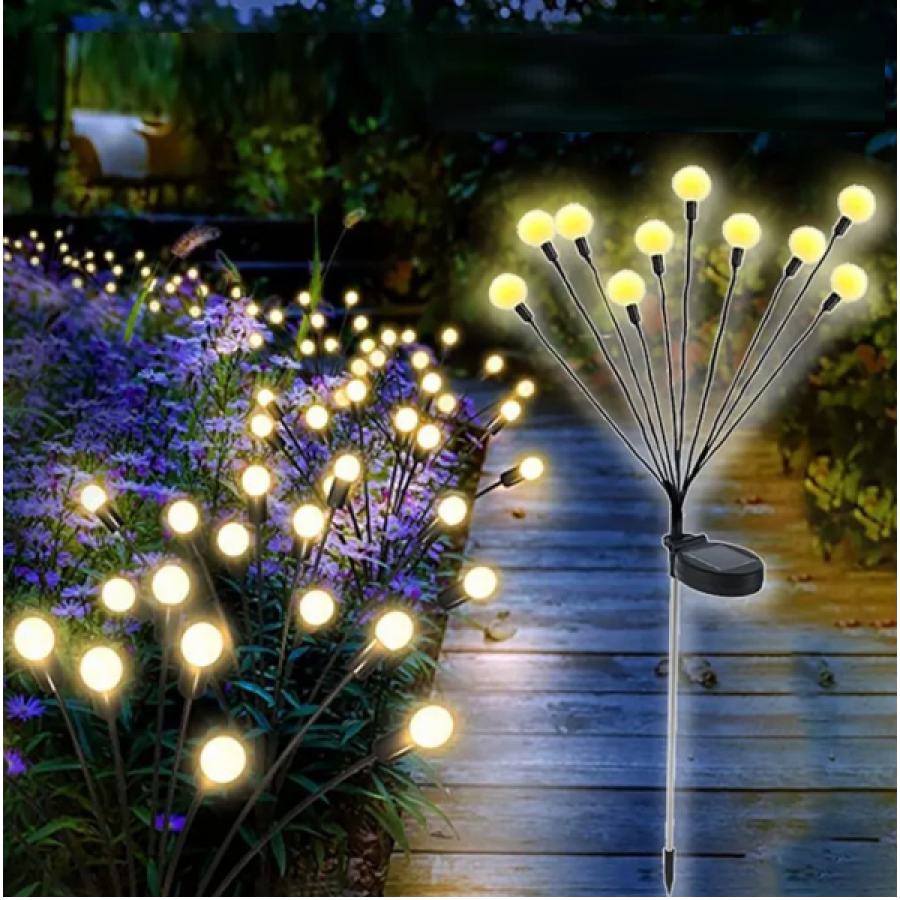 Set 2 x Lampa solara LED Alb Cald, 8 bulbi licurici