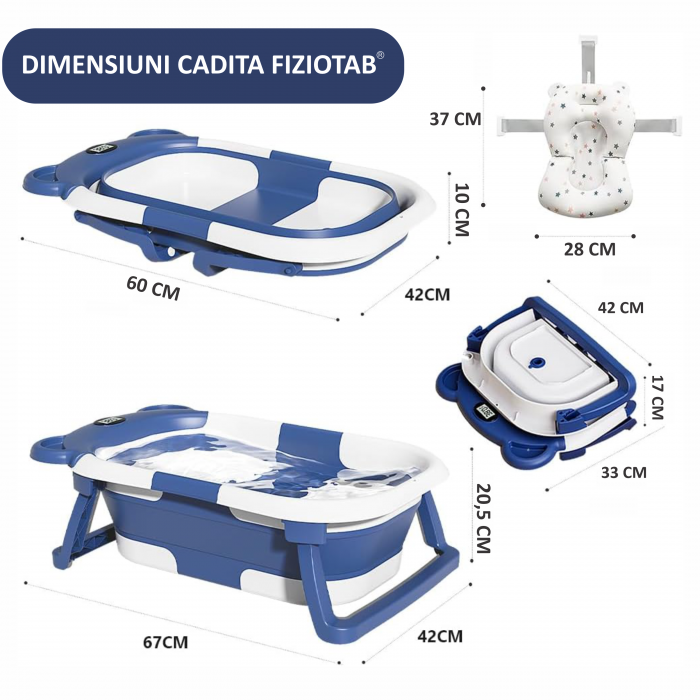 Cadita pliabila bebelusi, pernuta ergonomica si salteluta, Albastru inchis
