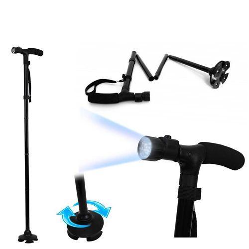 Baston telescopic pliabil cu LED si maner ergonomic