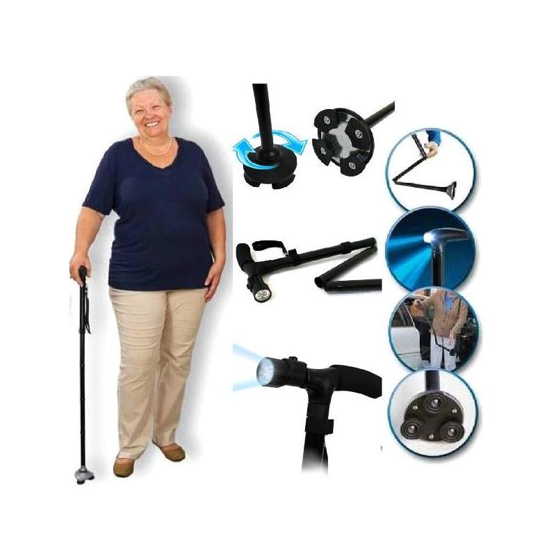 Baston telescopic pliabil cu LED si maner ergonomic