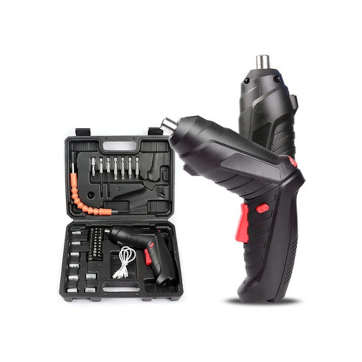 Surubelnita electrica cu acumulator, Trusa cu 47 piese, Negru