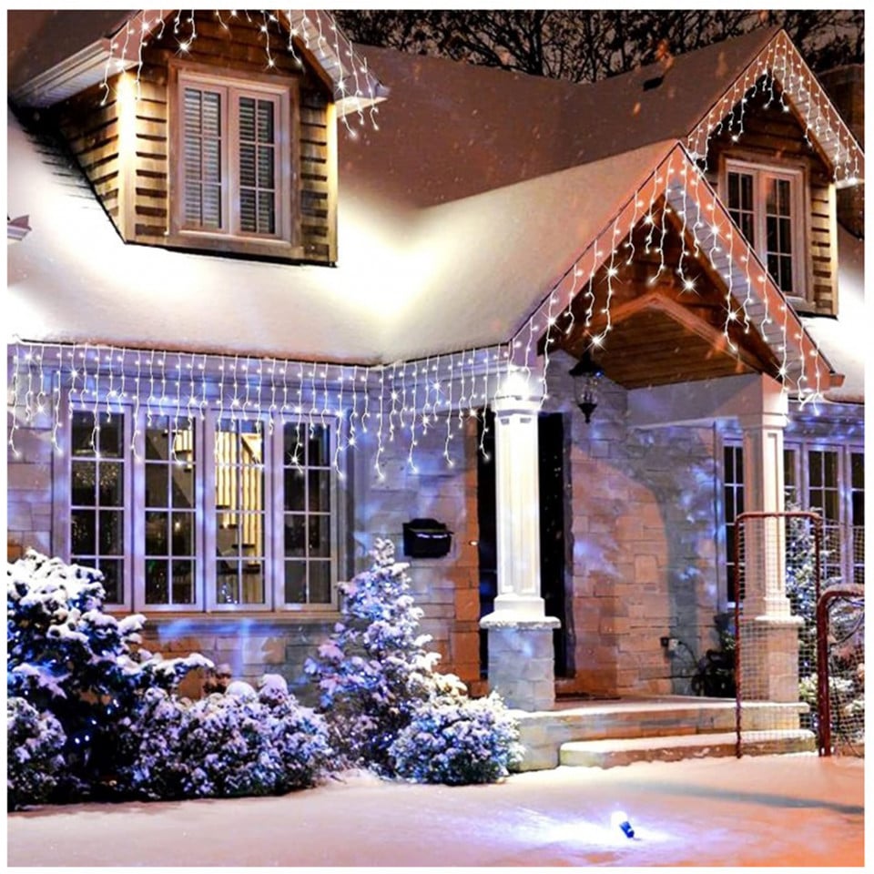 Instalatie franjuri, 4 metri, 100 LED, Alb rece