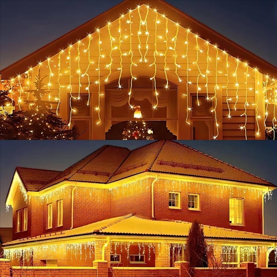 Instalatie franjuri, cu LED-uri tip turturi, 12 metri, Alb cald