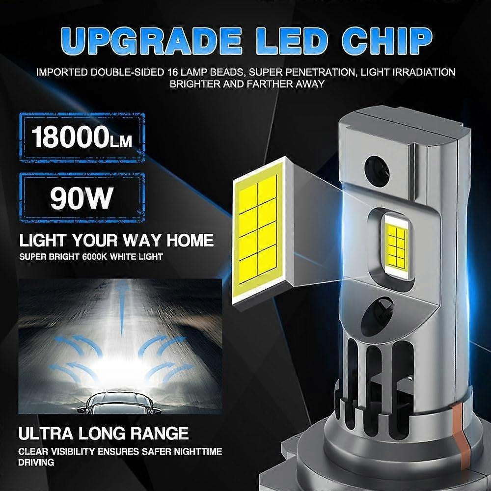 Set 2 Becuri H11, LED 90W, 18000 Lumen, 6500K, Instalare Plug and Play