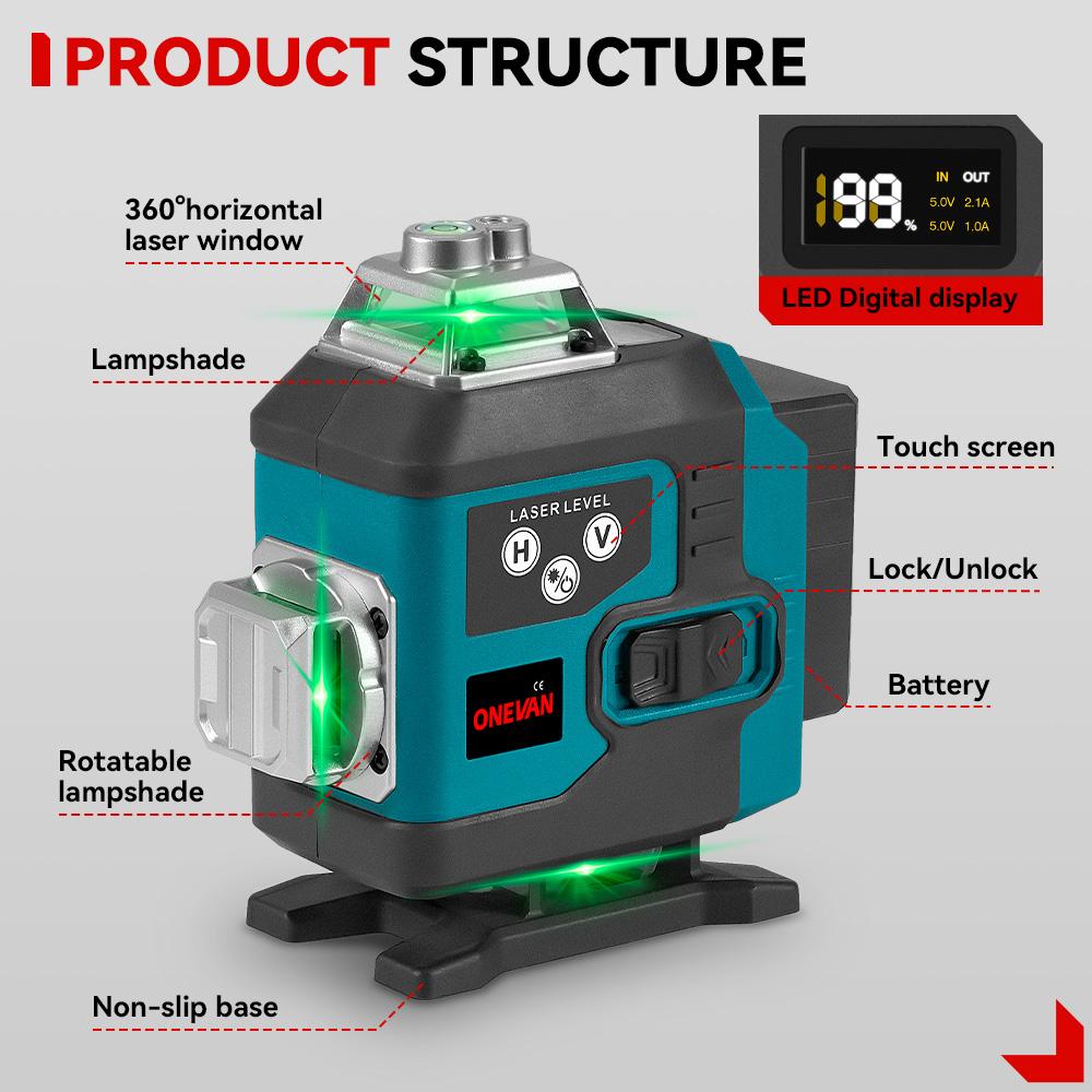 Nivela laser 4D, 16 linii, telecomanda, 2 baterii, Albastru/Negru