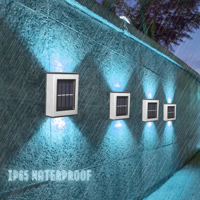 Set 4 lampi solare LED, lumina bidirectionala, Alb cald, Argintiu, IP 55