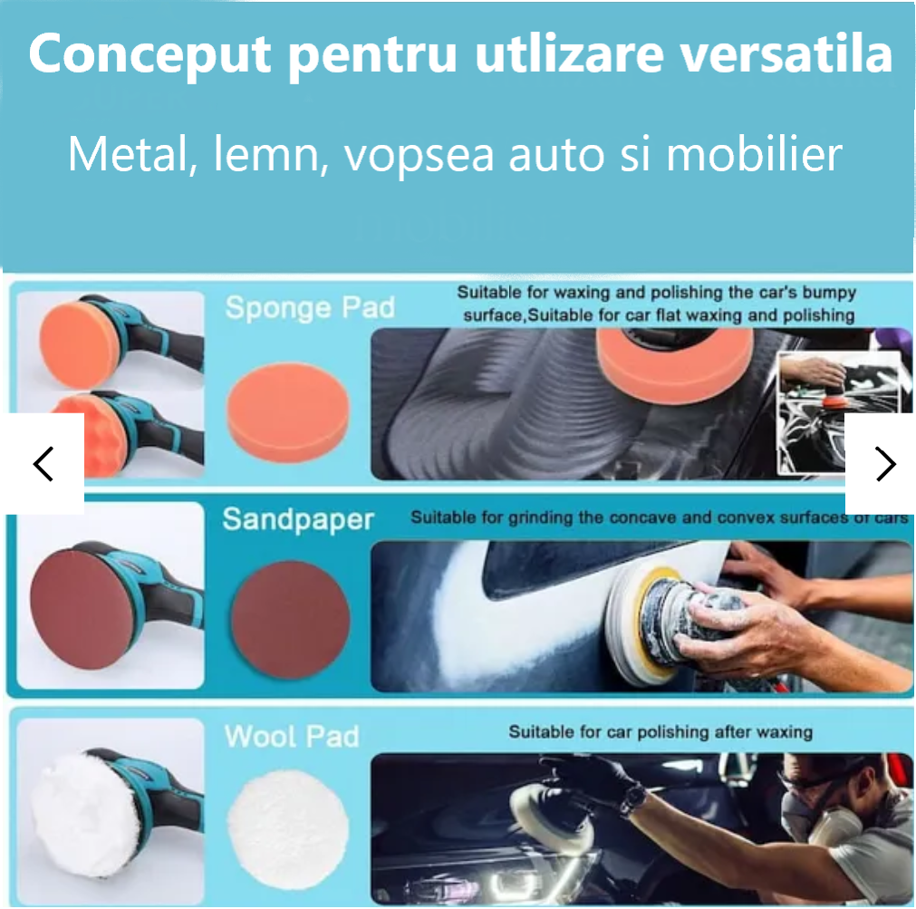 Aparat Polish Auto Profesional, 2 Acumulatori 48V, 8 Viteze