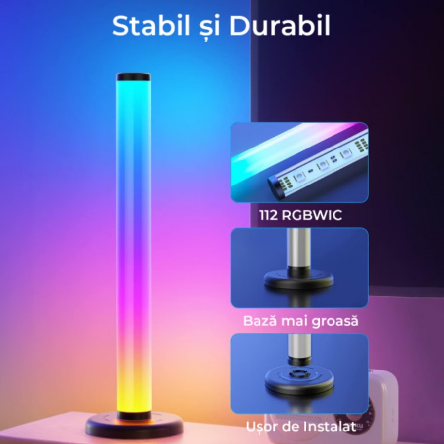 Set 2 lampi ambientale Smart RGB Wi-Fi, sincronizare sunet