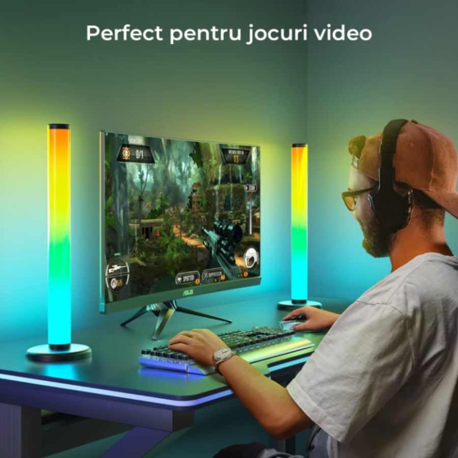 Set 2 lampi ambientale Smart RGB Wi-Fi, sincronizare sunet