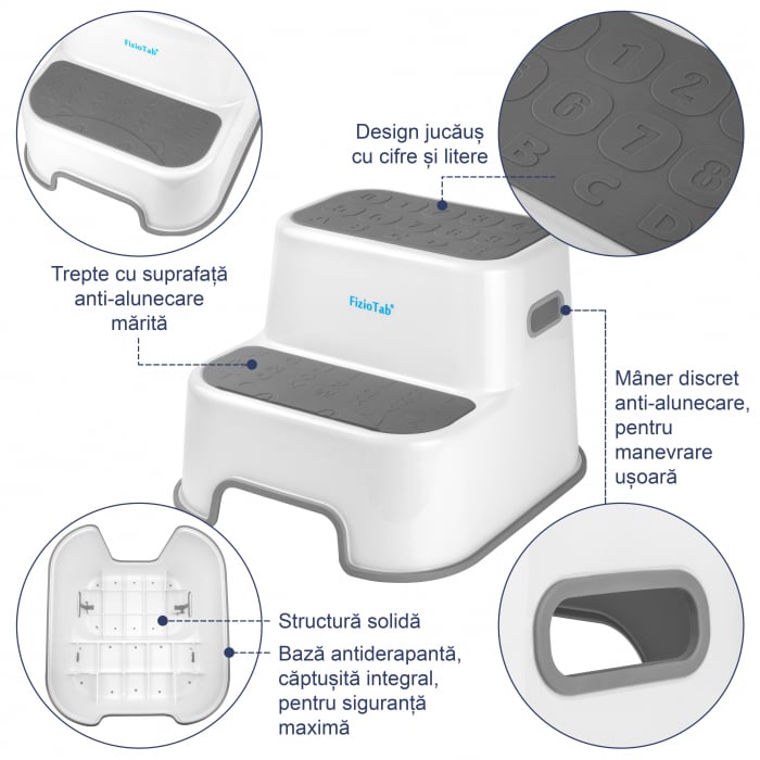 Scaunel inaltator WC pentru copii, FizioTab®Kids, Gri