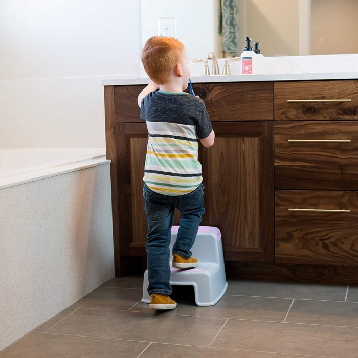 Scaunel inaltator WC pentru copii, FizioTab®Kids Two Step Stoll Alb/Roz