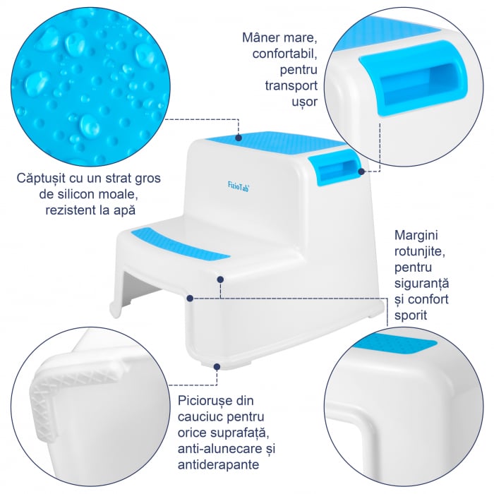 Scaunel inaltator WC pentru copii, FizioTab®Kids Two Step Stoll Alb/Albastru