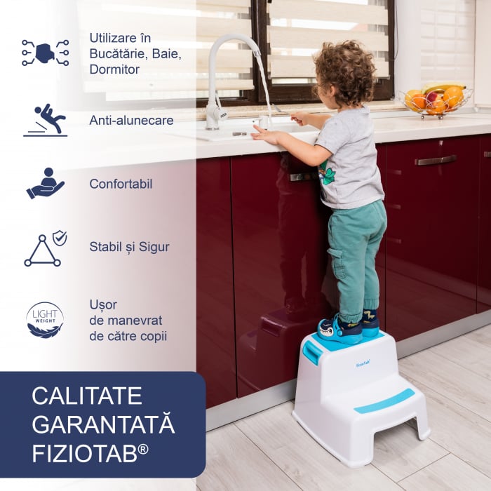 Scaunel inaltator WC pentru copii, FizioTab®Kids Two Step Stoll Alb/Albastru