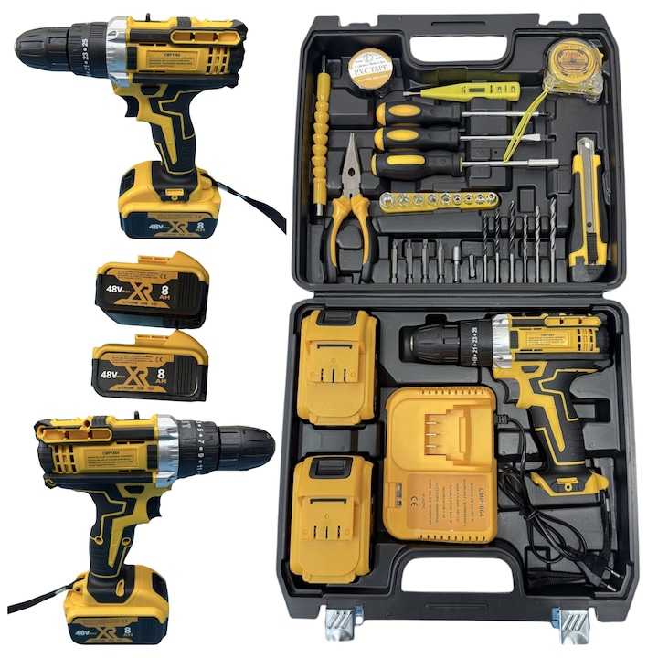 Bormasina cu percutie 30 accesorii, 2 acumulatori 48V, incarcator