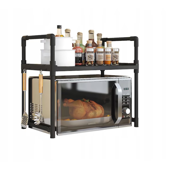 Raft cuptor cu microunde, negru, 49x48x32 cm