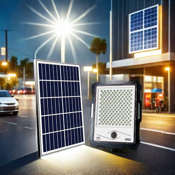 Proiector 300 W cu panou solar si camera de supraveghere