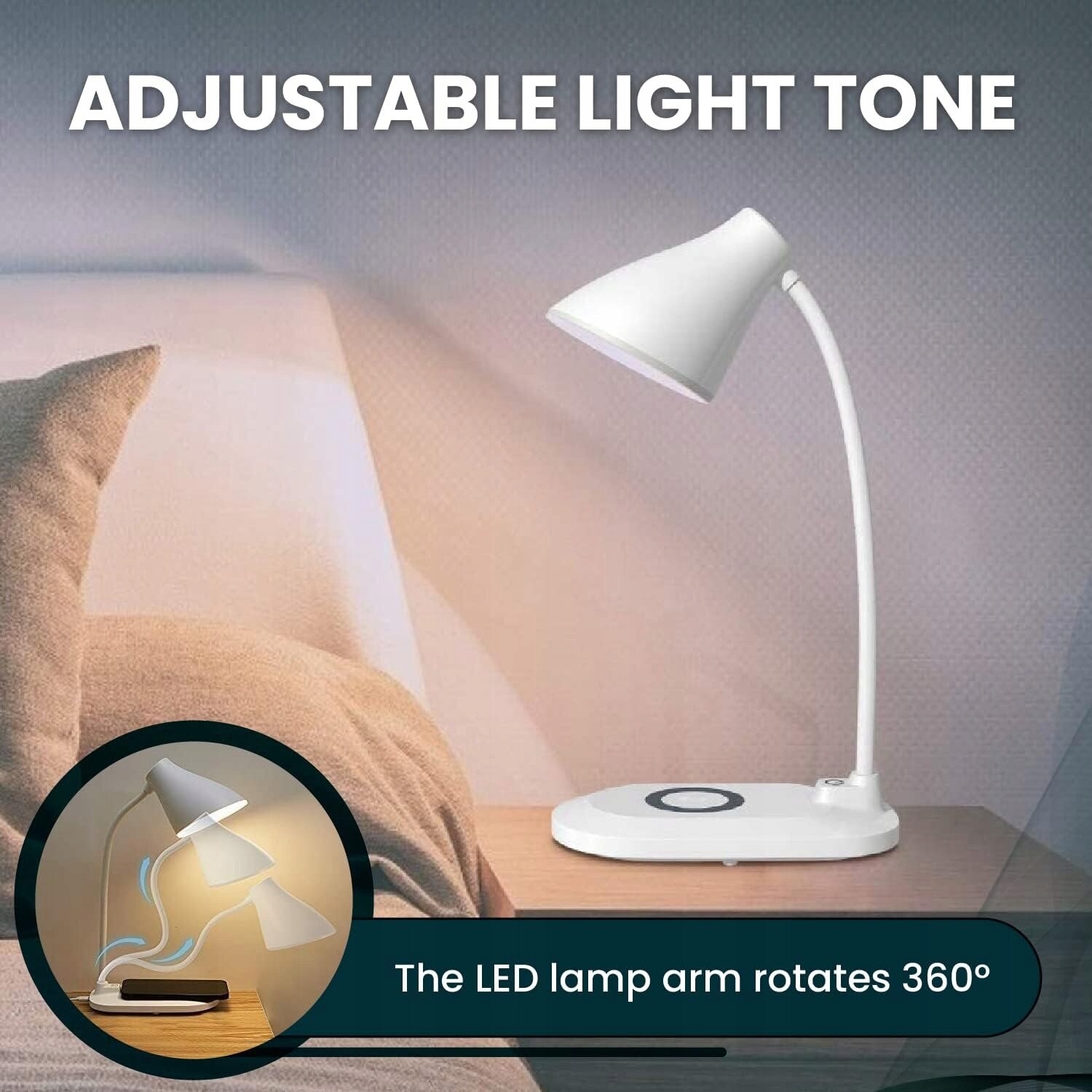 Lampa LED de birou, incarcare wireless