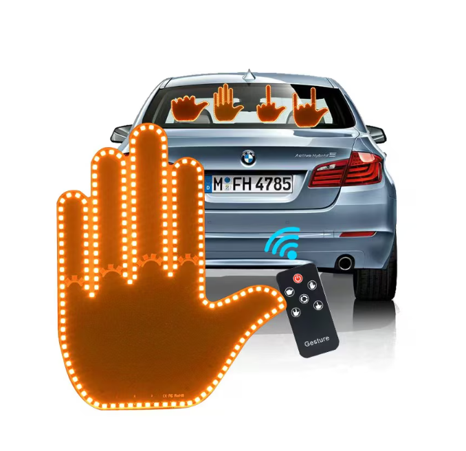 Semn LED Auto cu Telecomanda, Design Mana, 4 Moduri