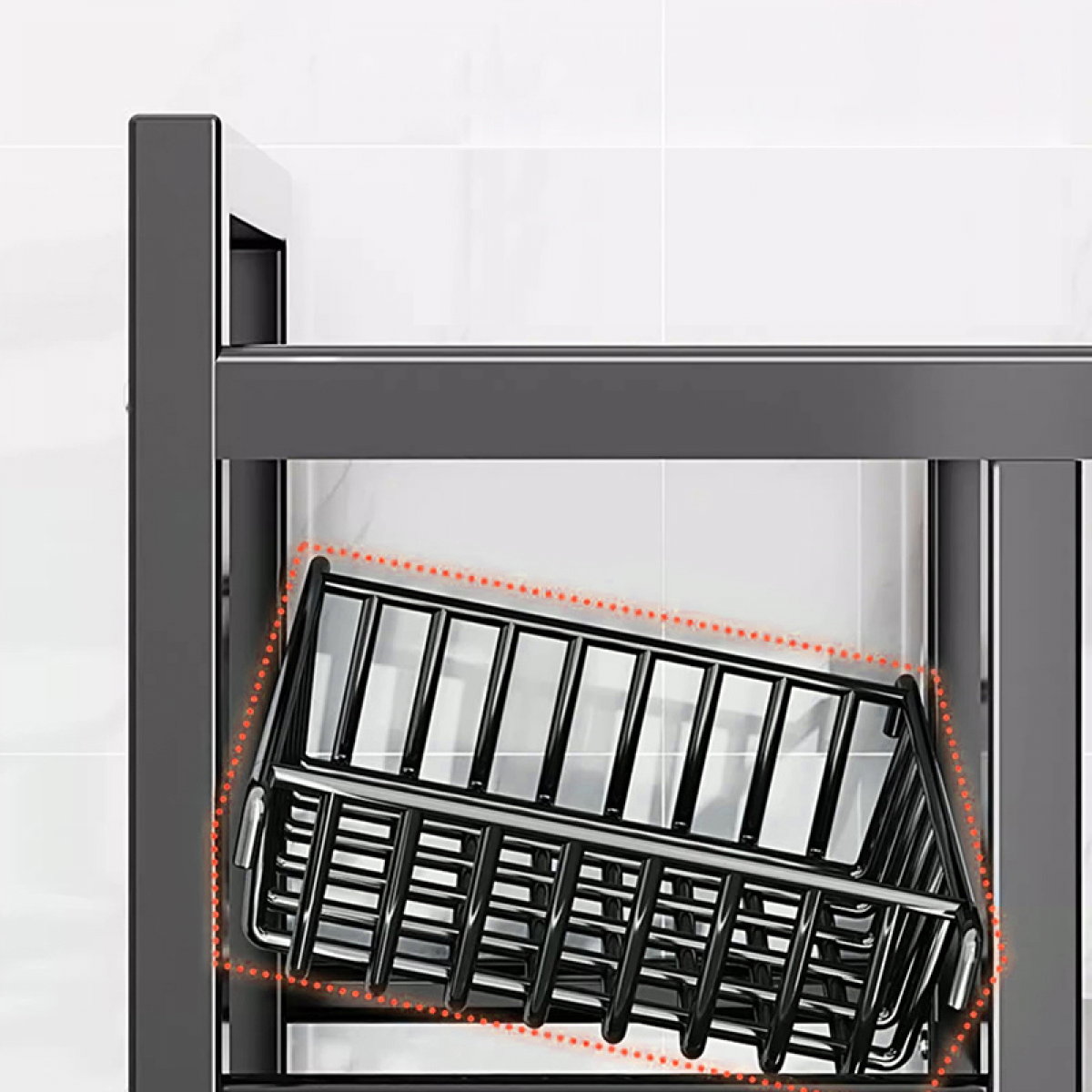 Raft metalic cu 4 polite, 108 cm, Negru