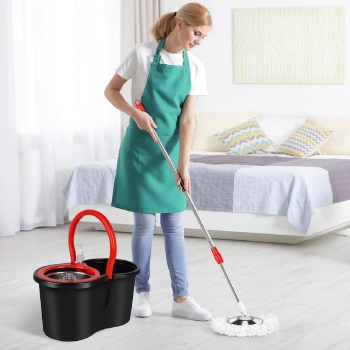 Mop rotativ cu galeata, Maner Inox + 5 Rezerve