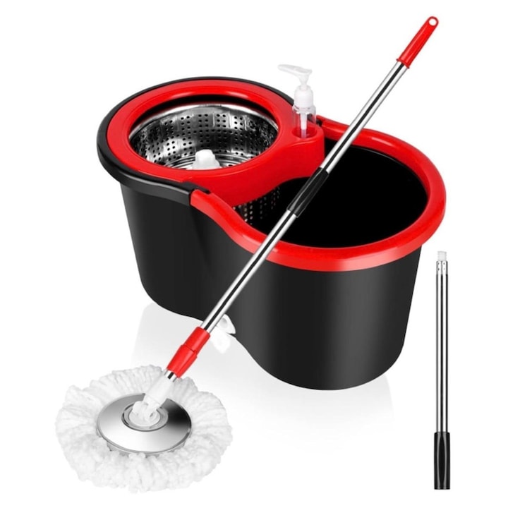 Mop rotativ cu galeata, Maner Inox + 5 Rezerve