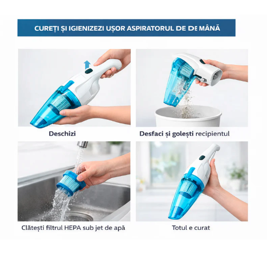 Aspirator vertical 600W, filtru HEPA, fara sac, 0.8 Litri