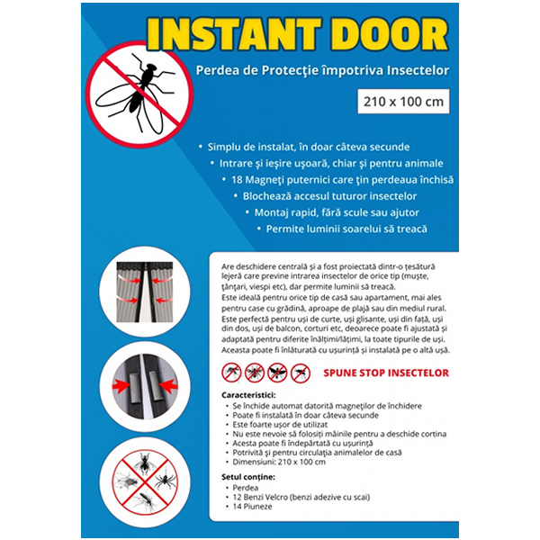 Set 2 x Perdea magnetica anti insecte 210 x 90 cm. Model fluturi Instant Door