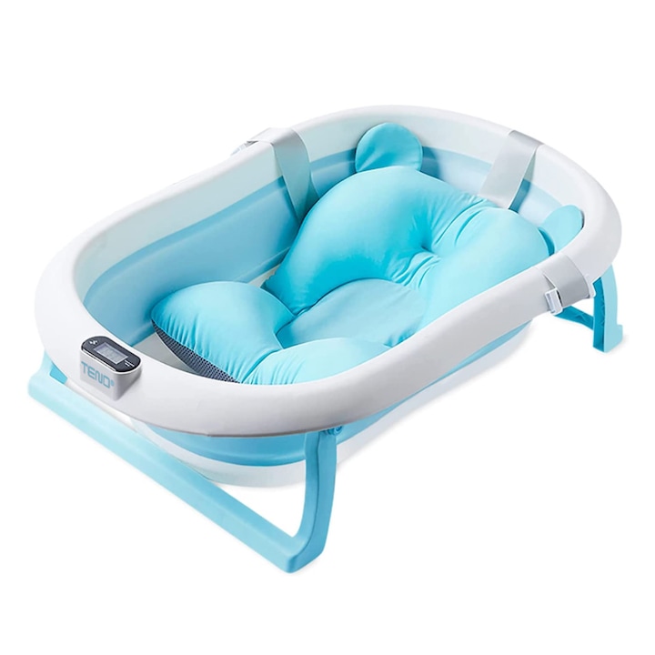 Cadita pliabila bebelusi cu termometru digital, Albastru