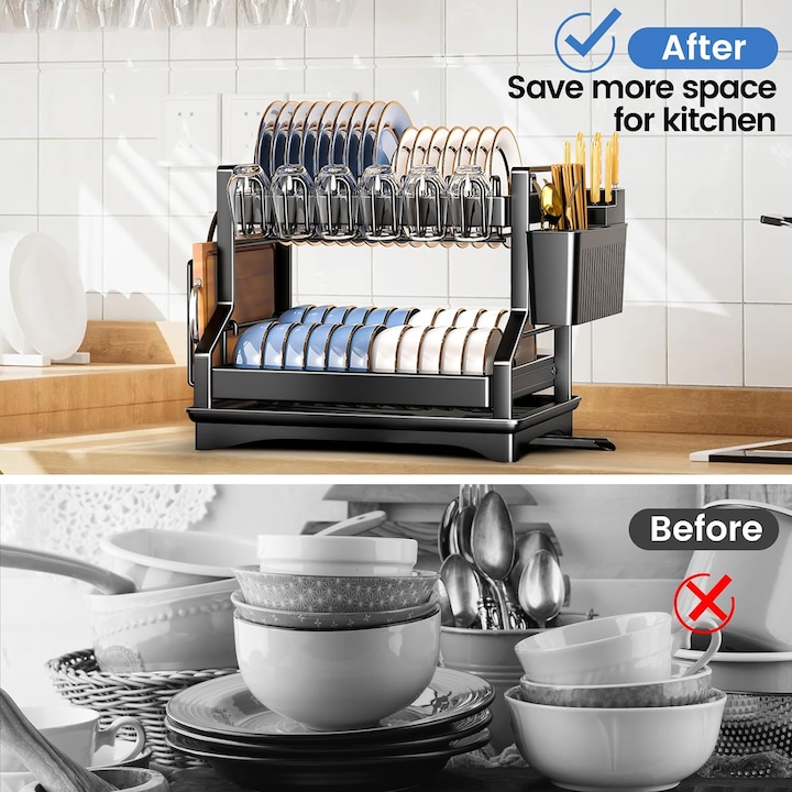 Scurgator vase 2 niveluri, suport tacamuri si pahare