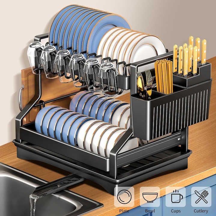 Scurgator vase 2 niveluri, suport tacamuri si pahare