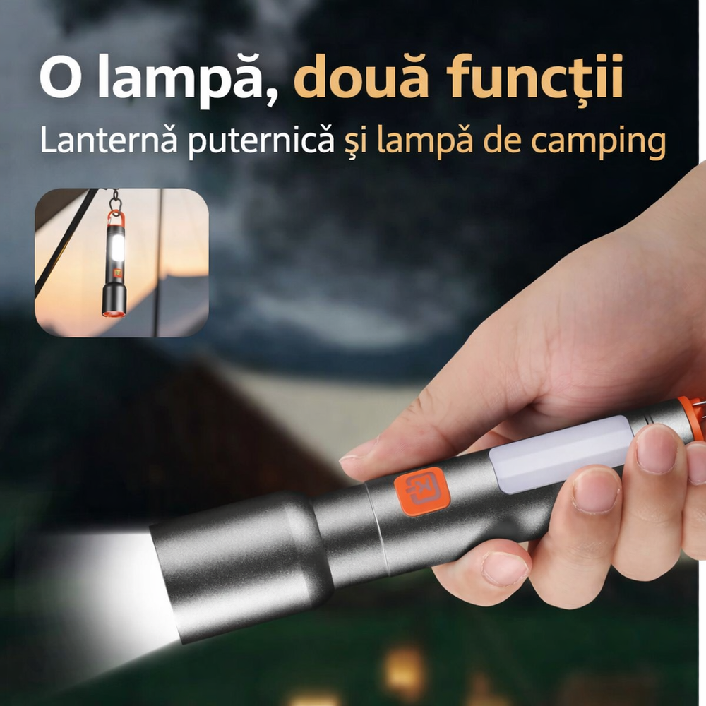 Lanterna LED LumiMax Pro reincarcabila, lampa camping si carlig