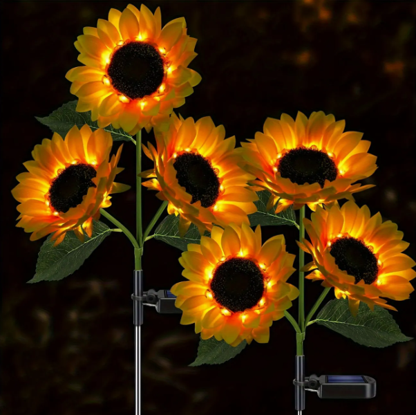 Set 2x lampa solara 3 flori, 70 cm, Floarea Soarelui