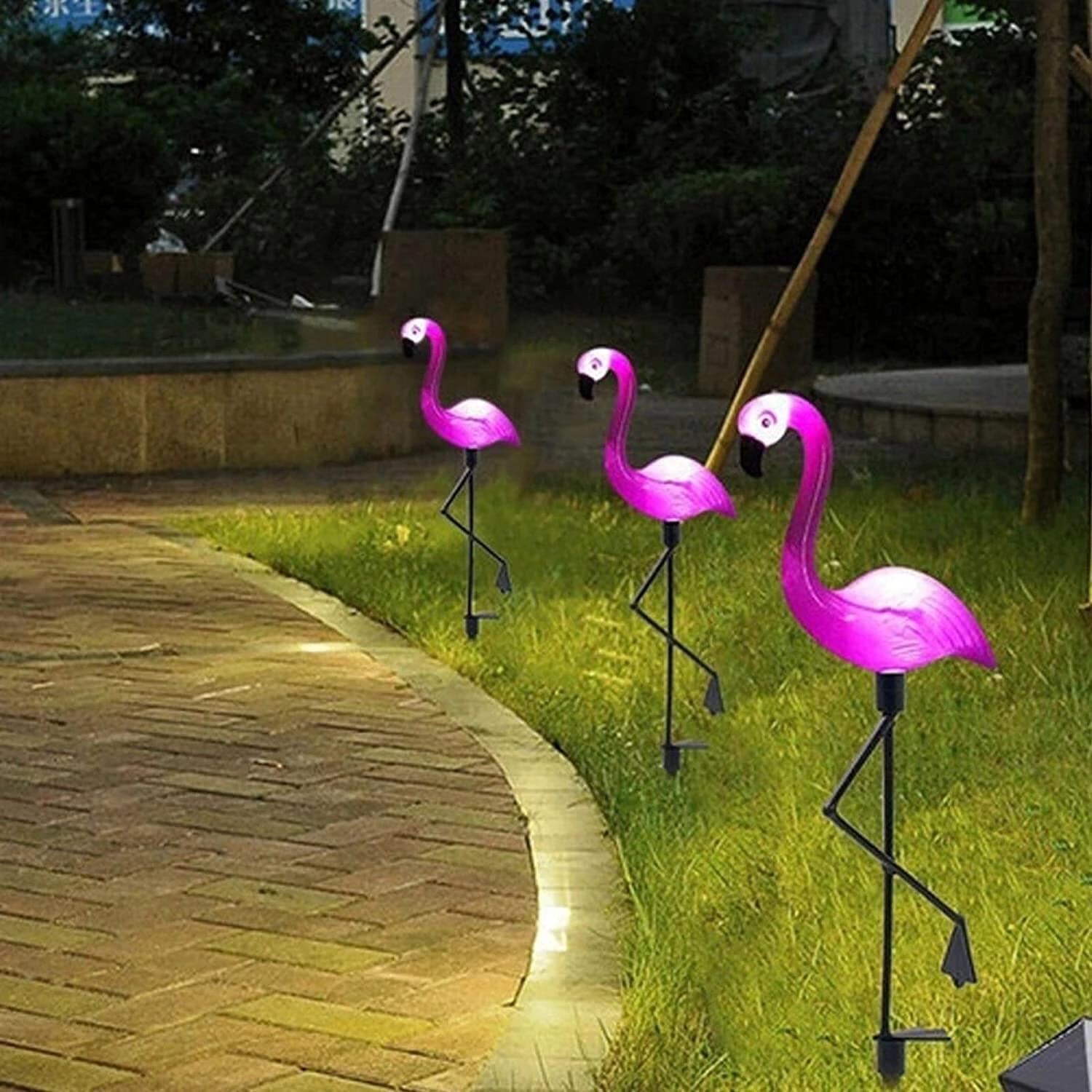 Set 3 x Lampa solara, Flamingo - lumineaza 8 ore