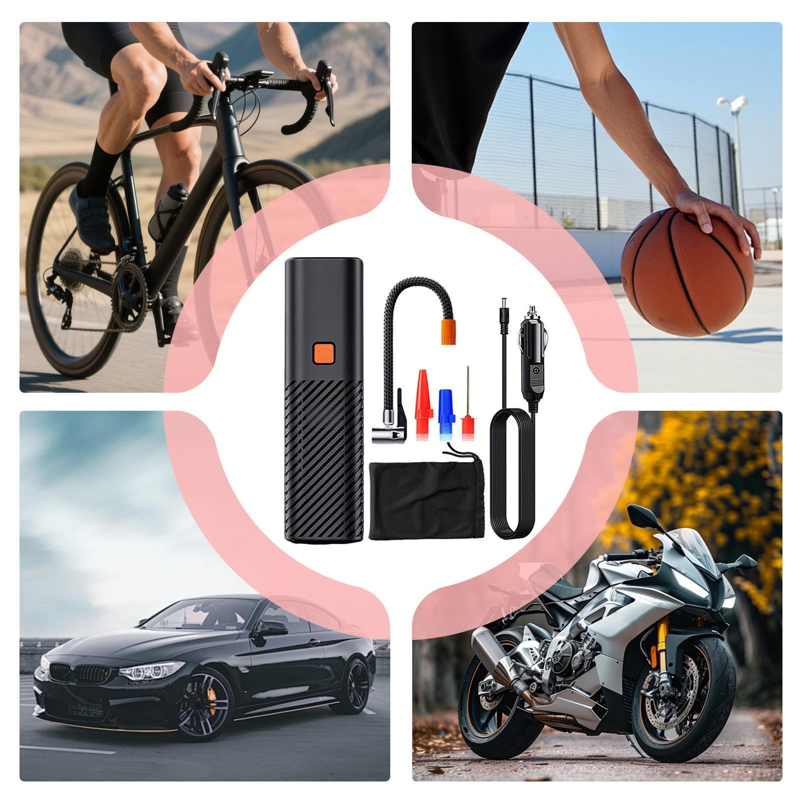 Compresor auto portabil 12V, manometru, negru