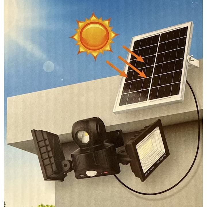 Proiector solar LED dublu 200 W cu Senzor de miscare, telecomanda