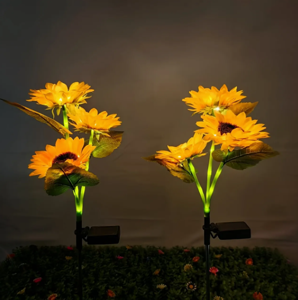 Set 2 x lampa solara 3 flori, 70 cm, Floarea Soarelui