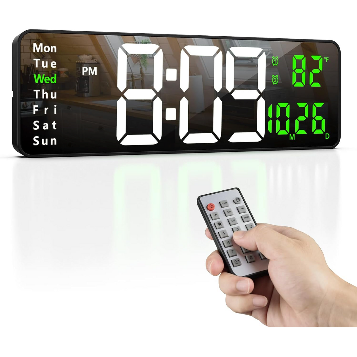 Ceas de perete digital LED, afisaj mare, control la distanta