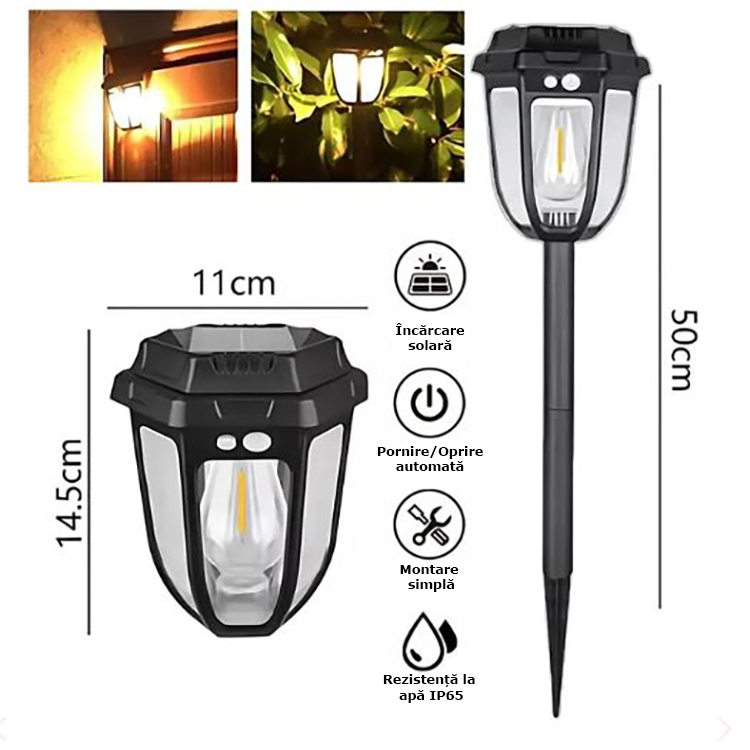 Set 2 x Lampa solara cu senzor miscare, IP65, 1200LM